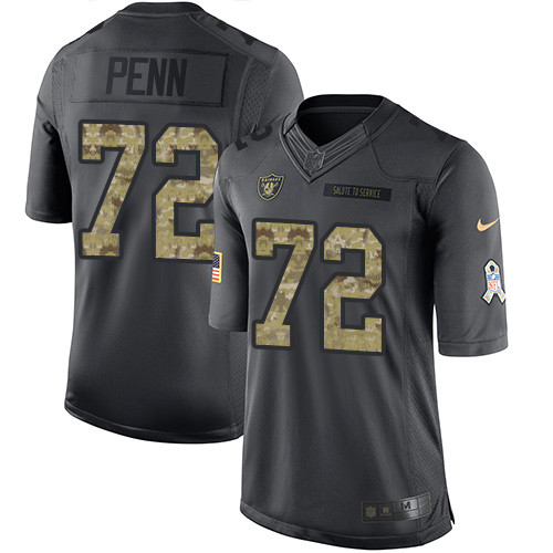 Men's Limited Donald Penn Nike Jersey Black - #72 2016 Salute to Service NFL Oakland Raiders